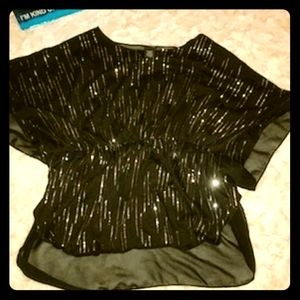 Black Sequence Waist Fitted Blouse